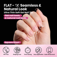 Beetles Gel Nail Tips Carrés Courts, 16 tailles numérotées pour ajustement précis.