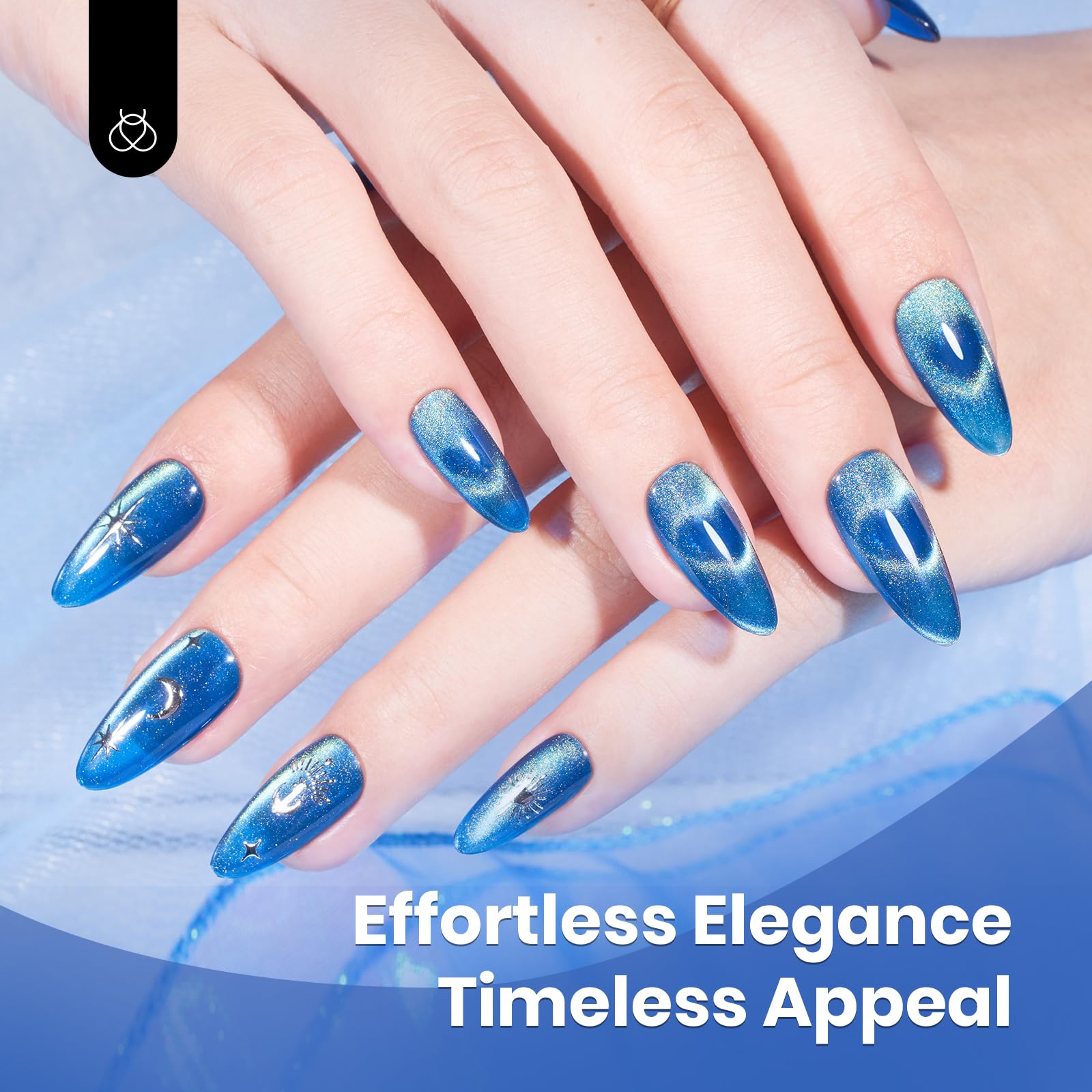 Beetles Gel Polish Bleu, effet œil-de-chat révélé par l’aimant à domicile