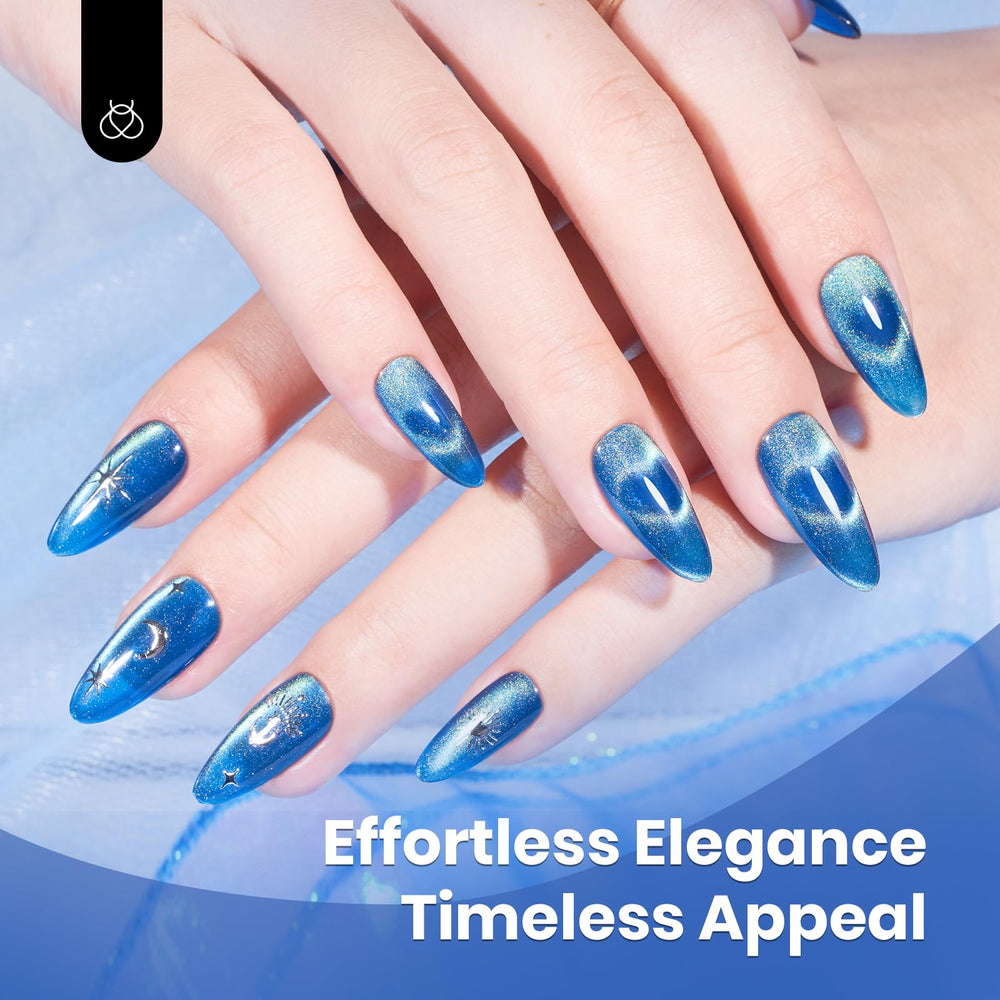 Beetles Gel Polish Bleu, effet œil-de-chat révélé par l’aimant à domicile