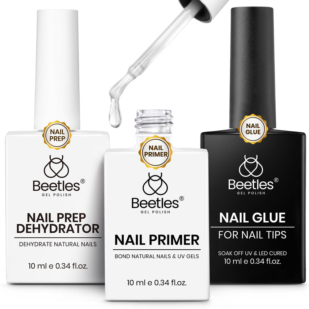 Beetles Gel Ongles: colle et déshydratant pour adhérence durable.