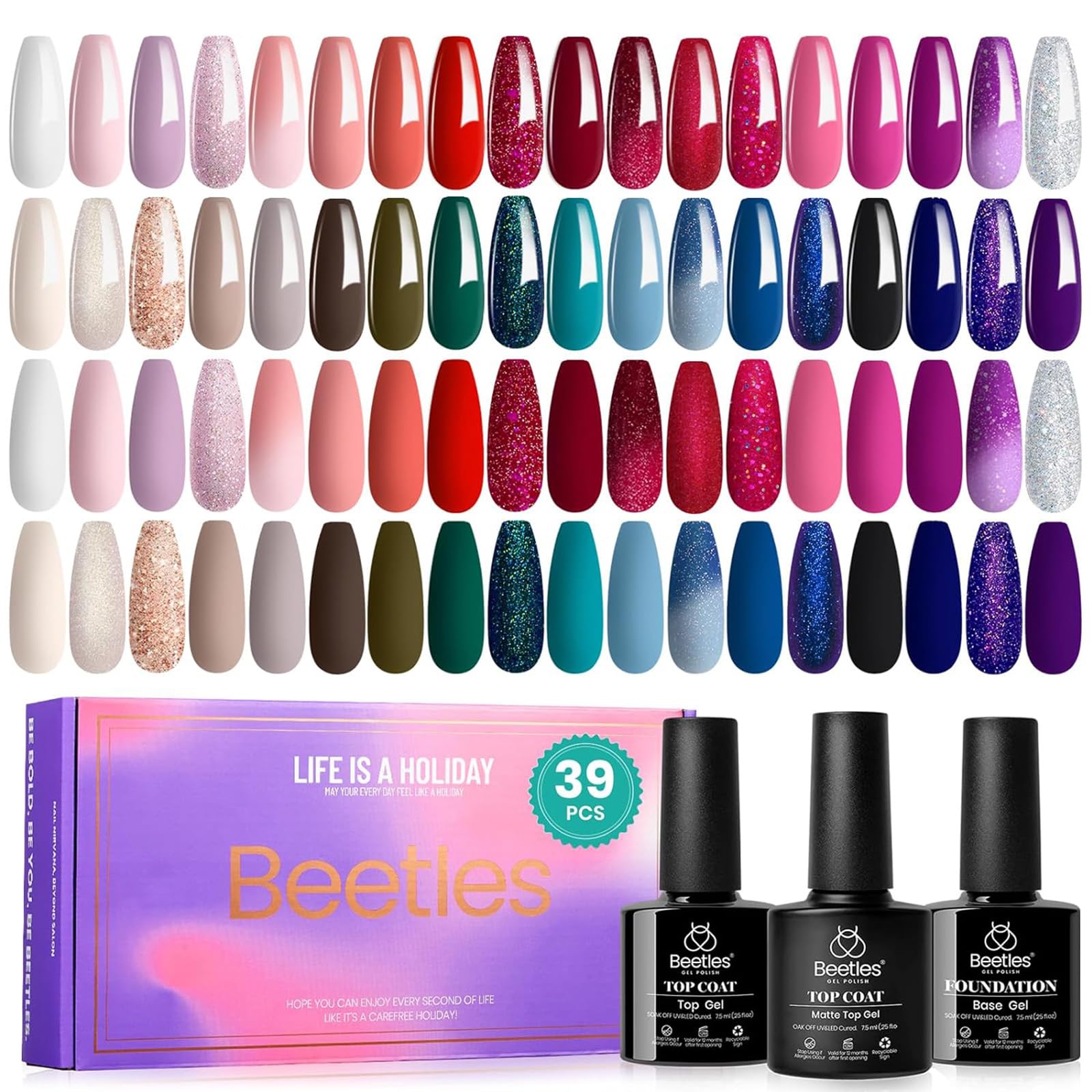 Beetles Gel Polish 39pcs: coffret compact idéal pour cadeau et manucure maison.