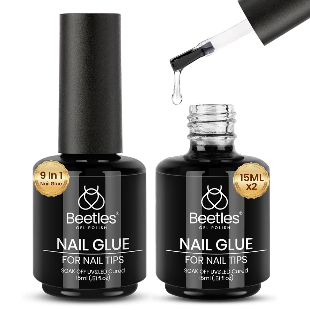 Beetles Gel Polish 9-en-1, colle pour ongles faux, fixation fiable et transparente