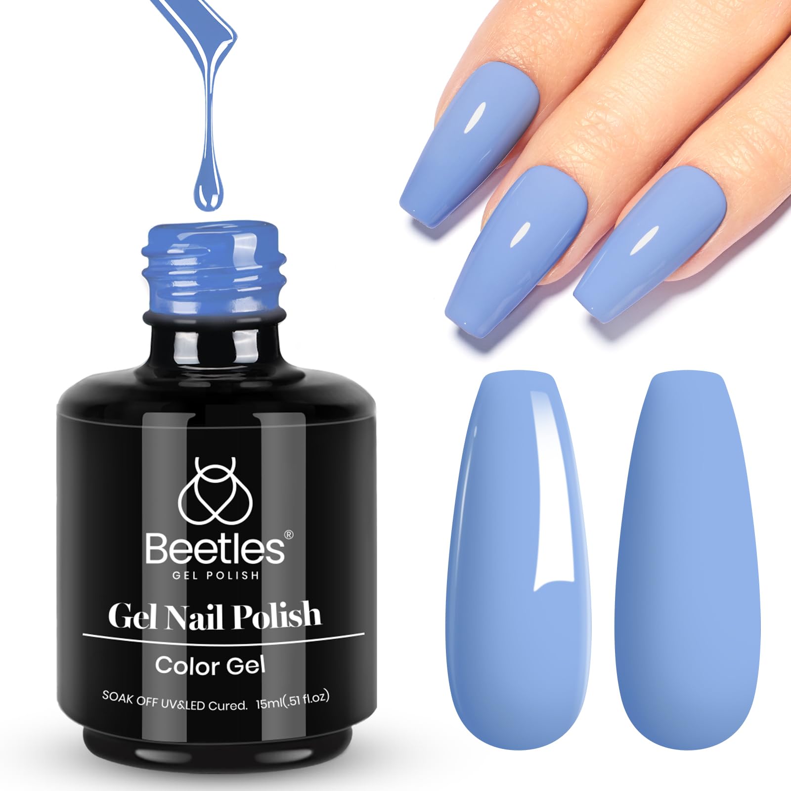 Beetles Gel Polish Baby Blue, flacon bleu idéal pour une manucure maison rapide.