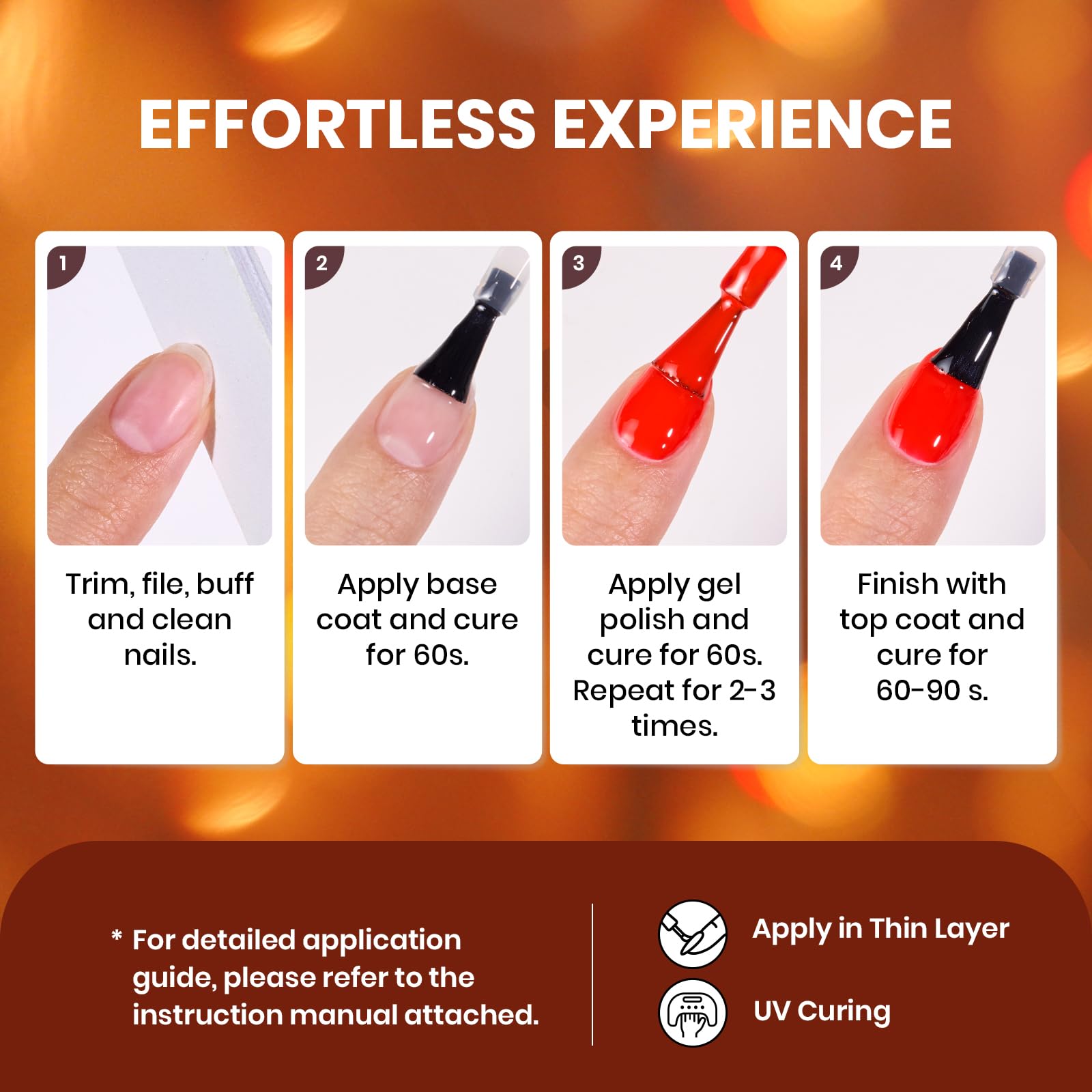Beetles Gel Polish Base Glossy Top Coat ensures durable shine and easy removal.