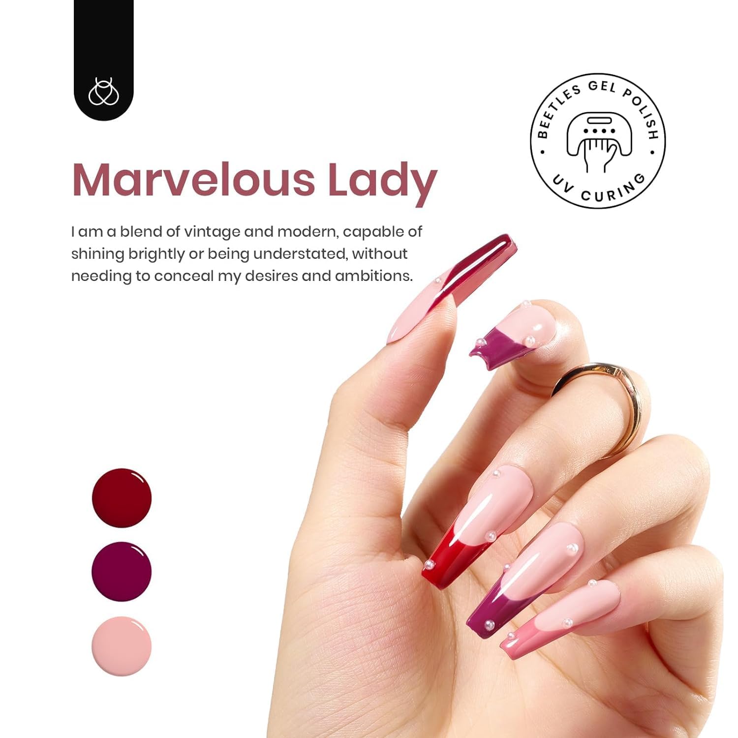 Beetles Gel Polish bordeaux Marvelous Lady, couleur profonde parfaite pour soirées et fêtes.