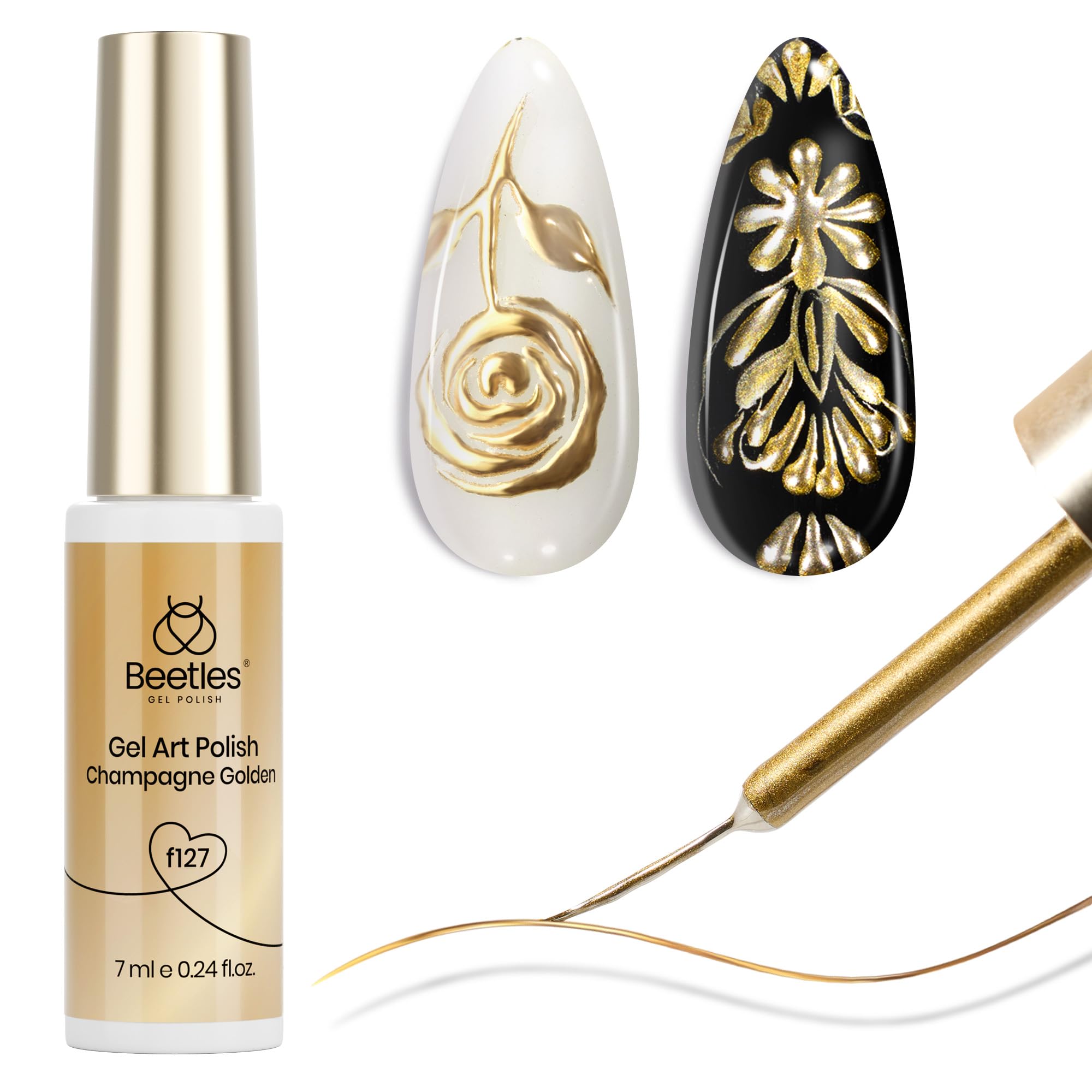 Beetles Gel Polish: bouteille-liner doré métallique pour lignes élégantes.