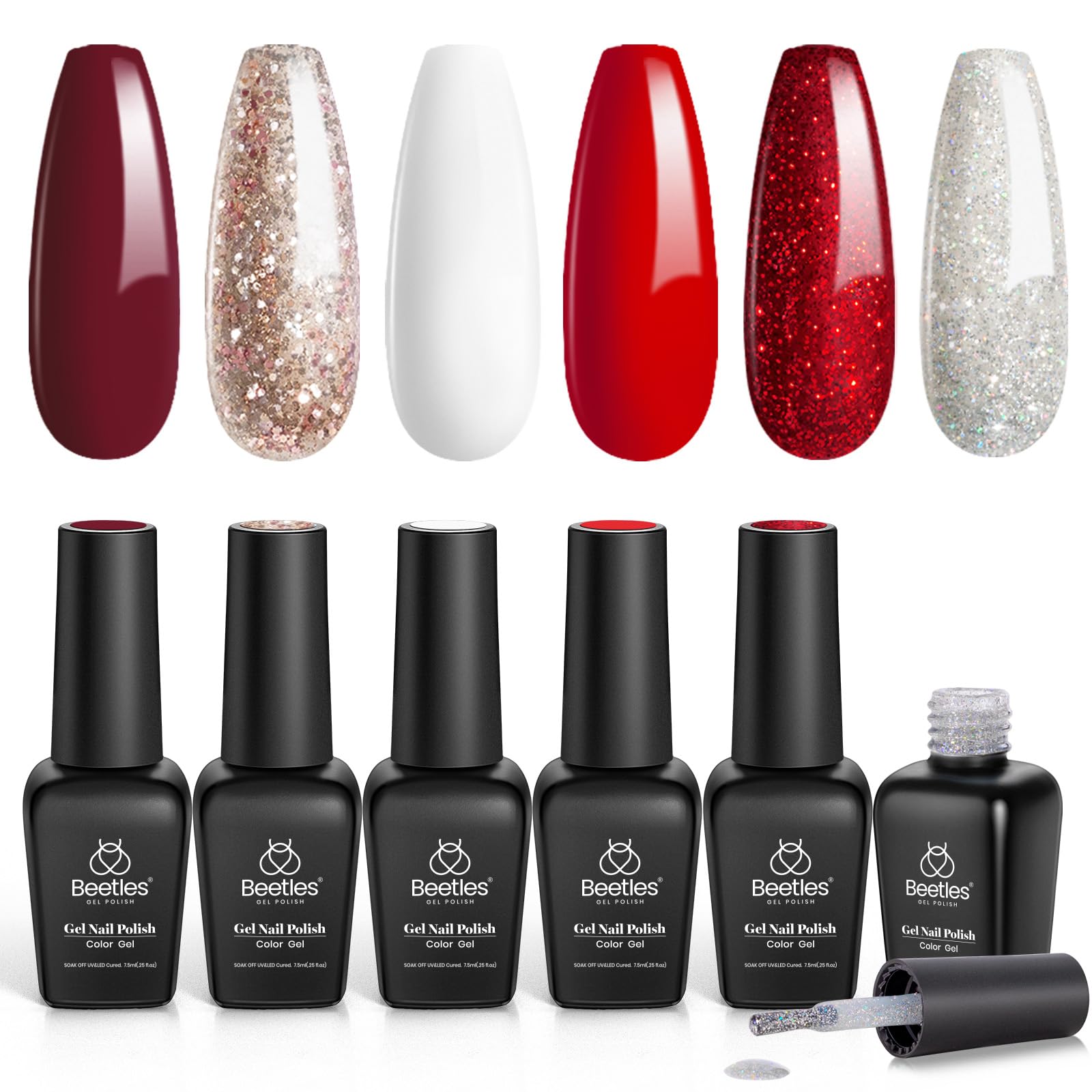 Beetles Gel Polish Candy Cane ensemble, 6 couleurs, manucure festive durable