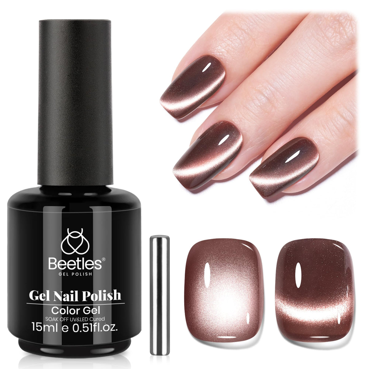 Vernis Gel Beetles Cat Eye brun Cinnamon Girl, flacon 15 ml, couleur chaude automnale.