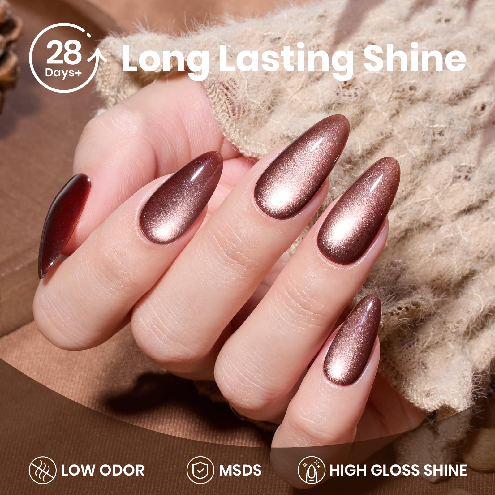 Beetles Gel Polish Cat Eye brun Cinnamon Girl, effet café chic pour sorties et rendez-vous.