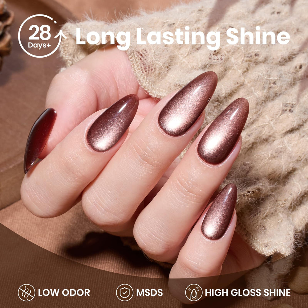 Beetles Gel Polish Cat Eye brun Cinnamon Girl, effet café chic pour sorties et rendez-vous.