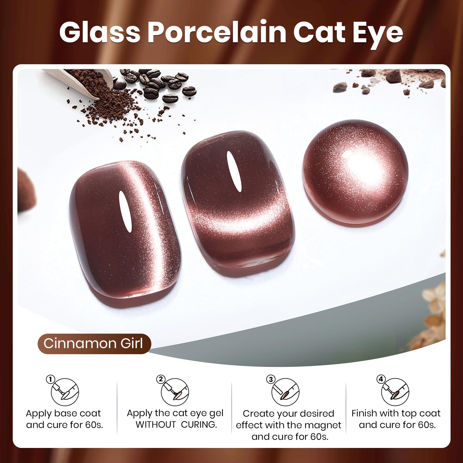 Beetles Cat Eye brun Cinnamon Girl avec aimant, pour un effet chat-eye élégant.