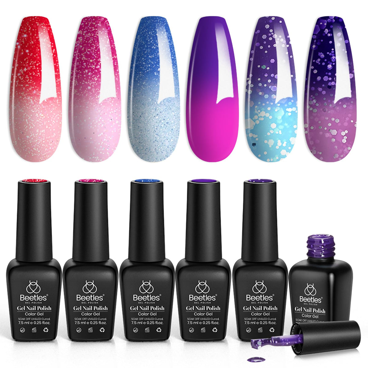 Beetles Gel Polish changement couleur rose, effet chaud sur les ongles.