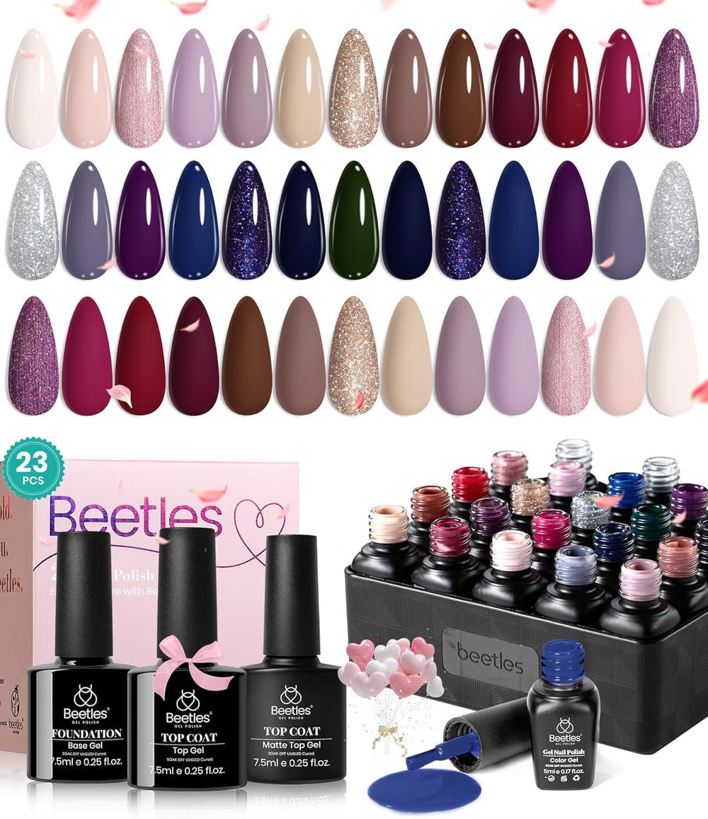 Beetles Gel Polish ensemble 20 couleurs neutres et scintillantes pour une manucure variée