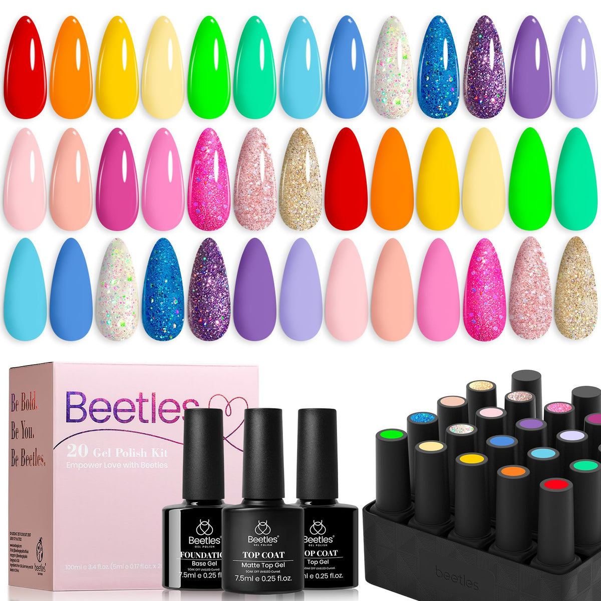 Beetles Gel Polish ensemble 20 couleurs pour une manucure colorée.