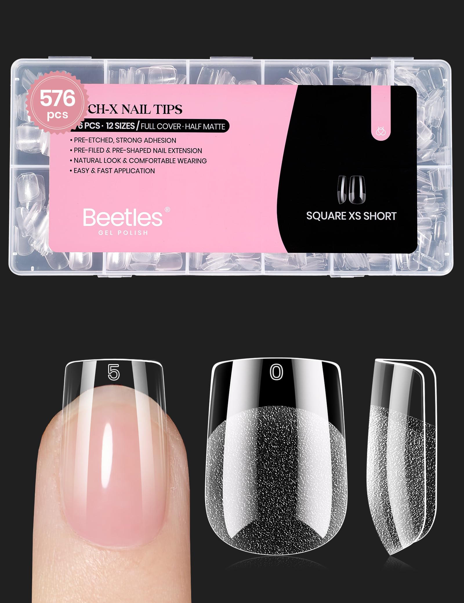 Beetles Gel Polish – ensemble 576 pièces, prolongements d’ongles courts pour poses rapides.
