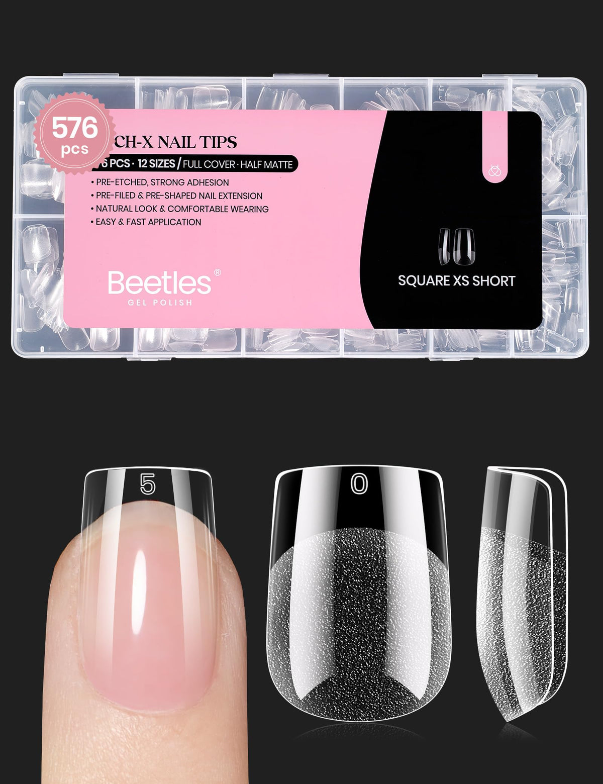 Beetles Gel Polish – ensemble 576 pièces, prolongements d’ongles courts pour poses rapides.