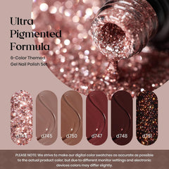 Beetles Gel Polish – palette 6 couleurs, teintes Bourgogne, doré et noir.
