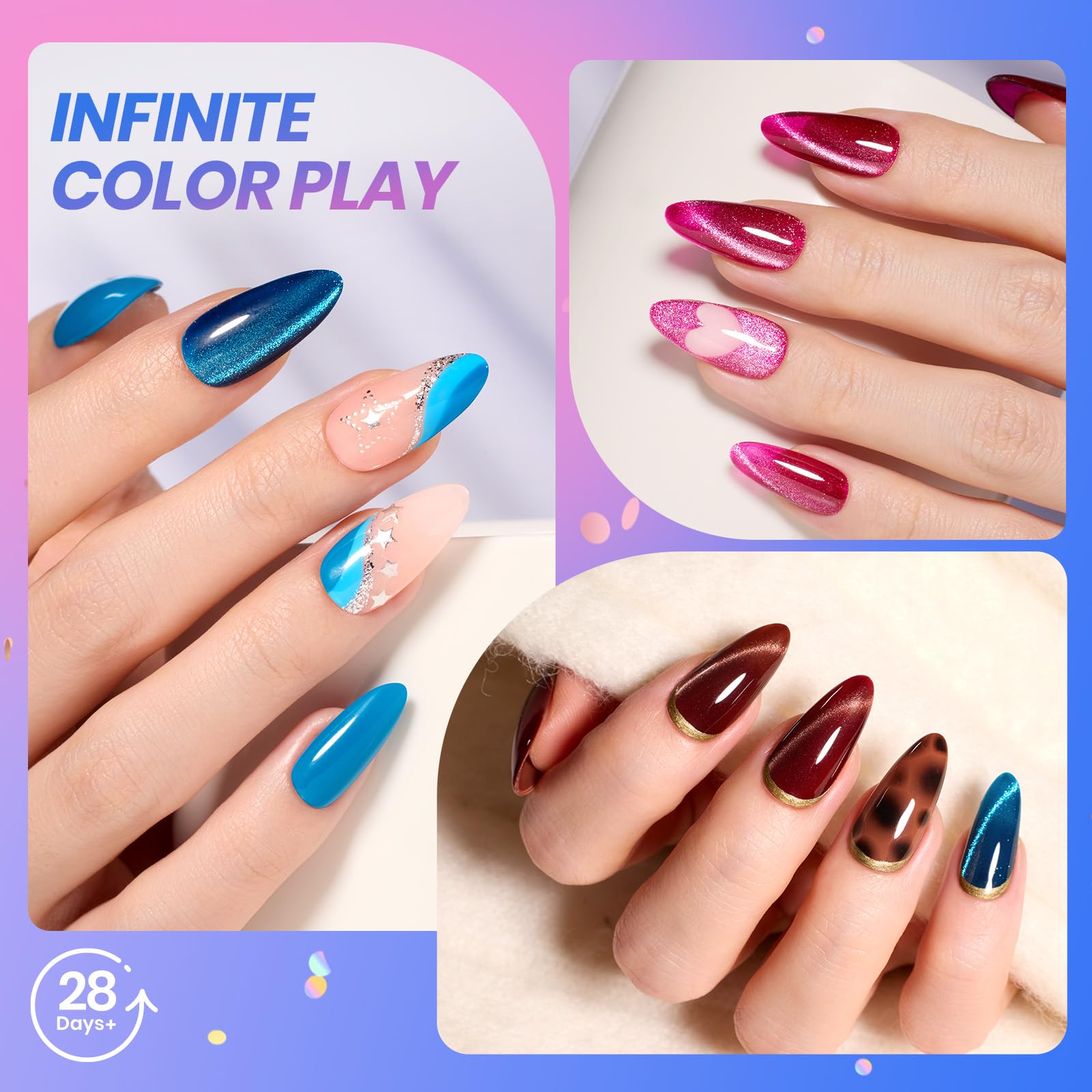 Beetles Gel Polish : gels Cat Eye effet 3D changeant selon la lumière.