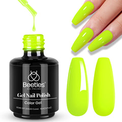 Beetles Gel Polish jaune néon, bouteille jaune néon prête à un look éclatant