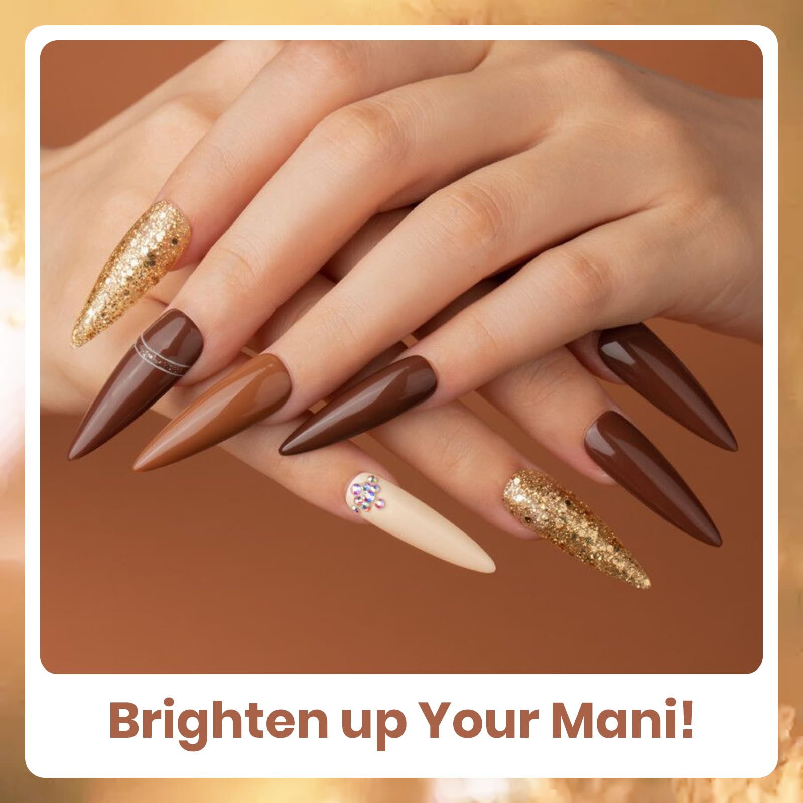 Beetles Gel Polish kaki – teinte chaude avec paillettes dorées.
