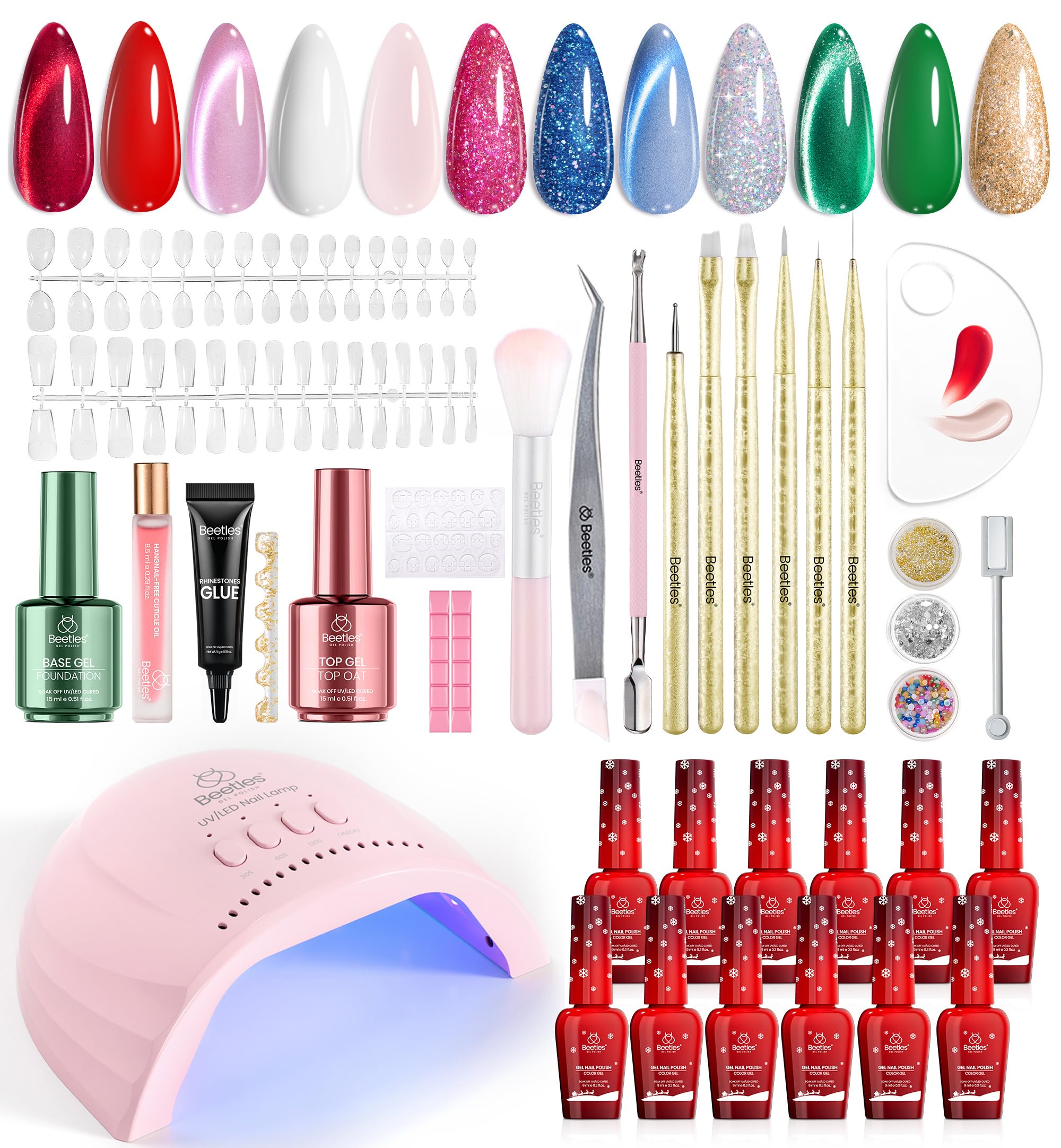 Beetles Gel Polish Kit avec lampe UV/LED pour une manucure à domicile brillante.