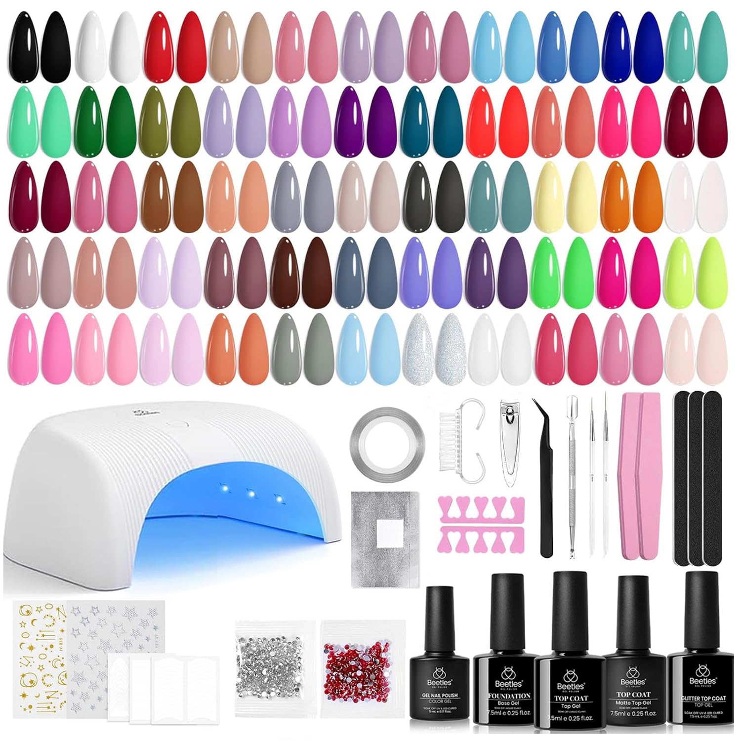 Beetles Gel Polish Kit avec lampe UV pour une manucure durable à domicile.