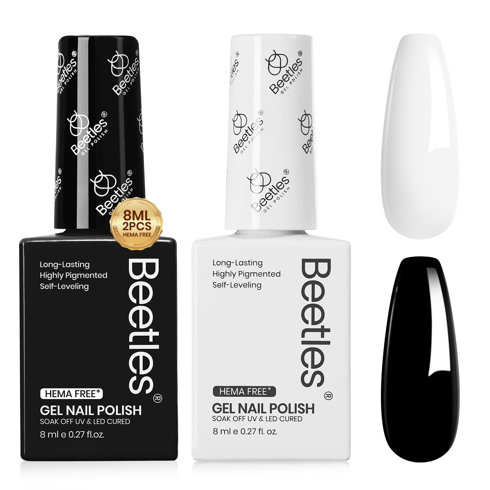 Beetles Gel Polish Kit noir et blanc avec bouteilles assorties pour sélection rapide