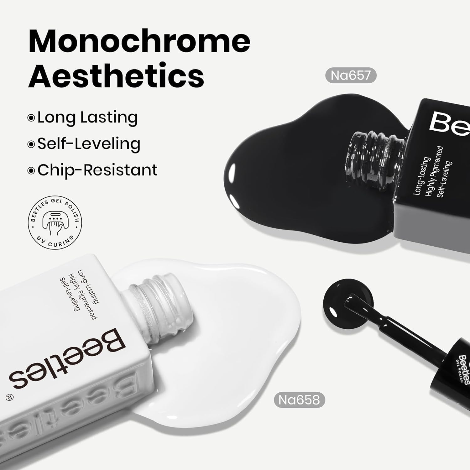 Be Beetles Gel Polish Kit noir et blanc pour designs classiques polyvalents