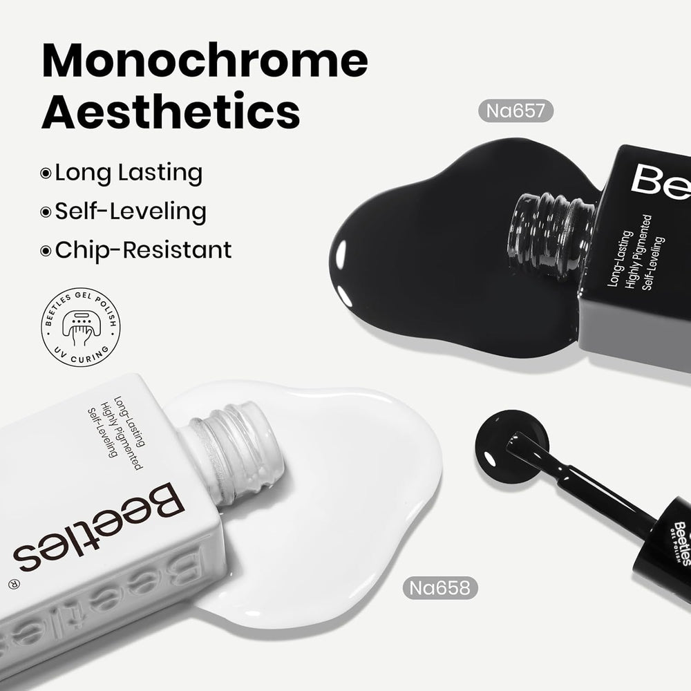 Be Beetles Gel Polish Kit noir et blanc pour designs classiques polyvalents