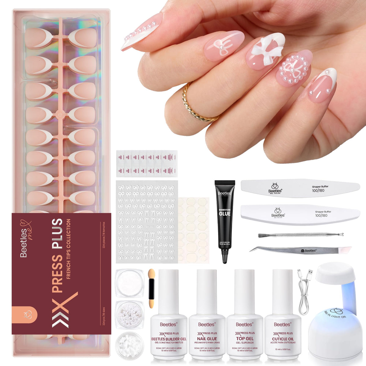 Beetles Gel Polish kit ongles adhésifs almond pour une manucure rapide à faire soi-même.