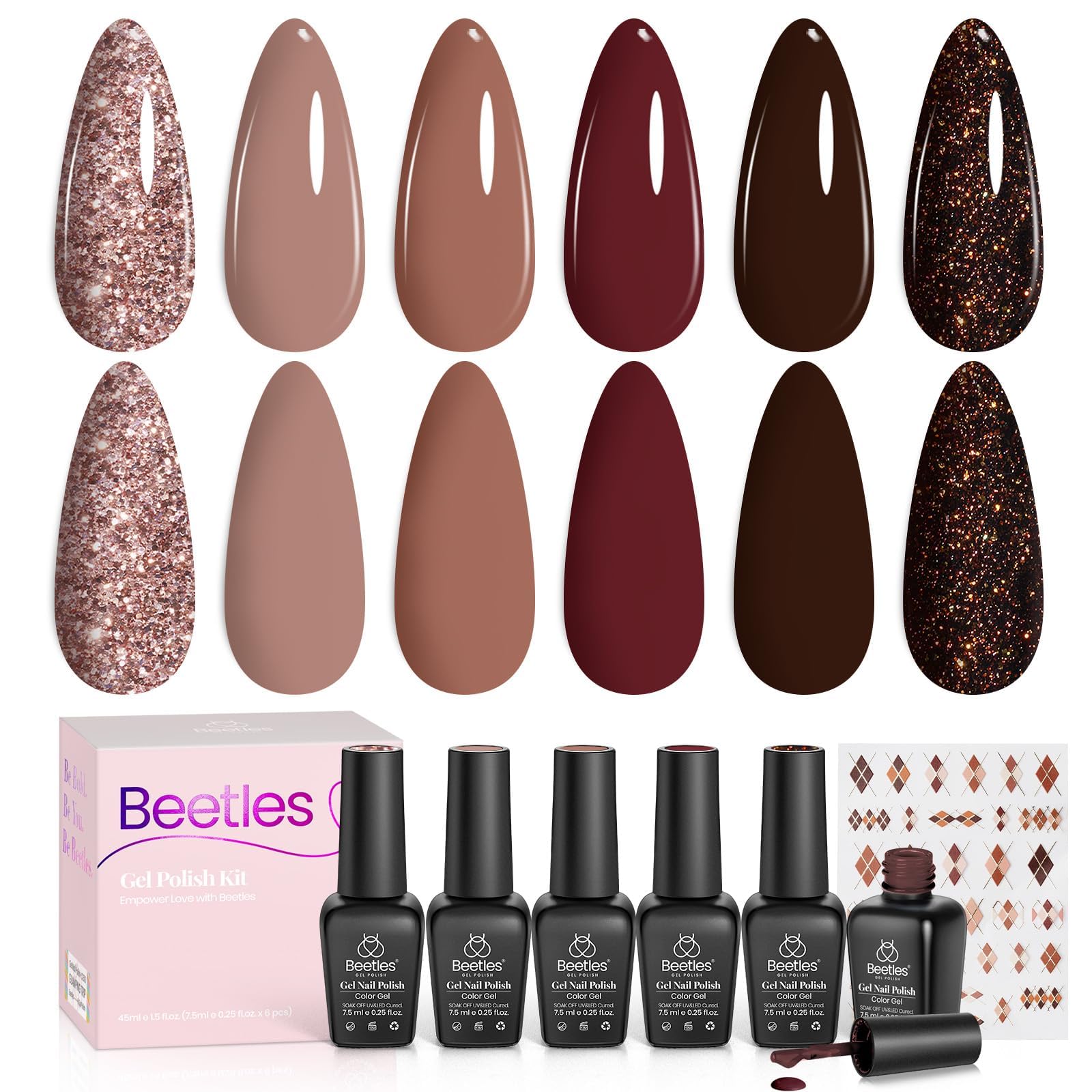 Beetles Gel Polish Kit – teinte marron foncé pour une manucure sophistiquée.