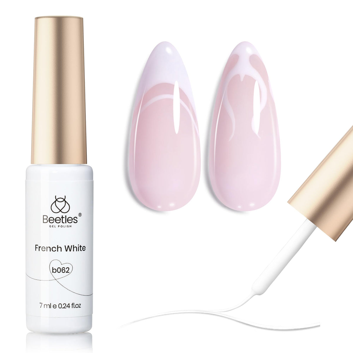 Beetles Gel Polish liner blanc en flacon, idéal pour lignes fines et nail art précis.