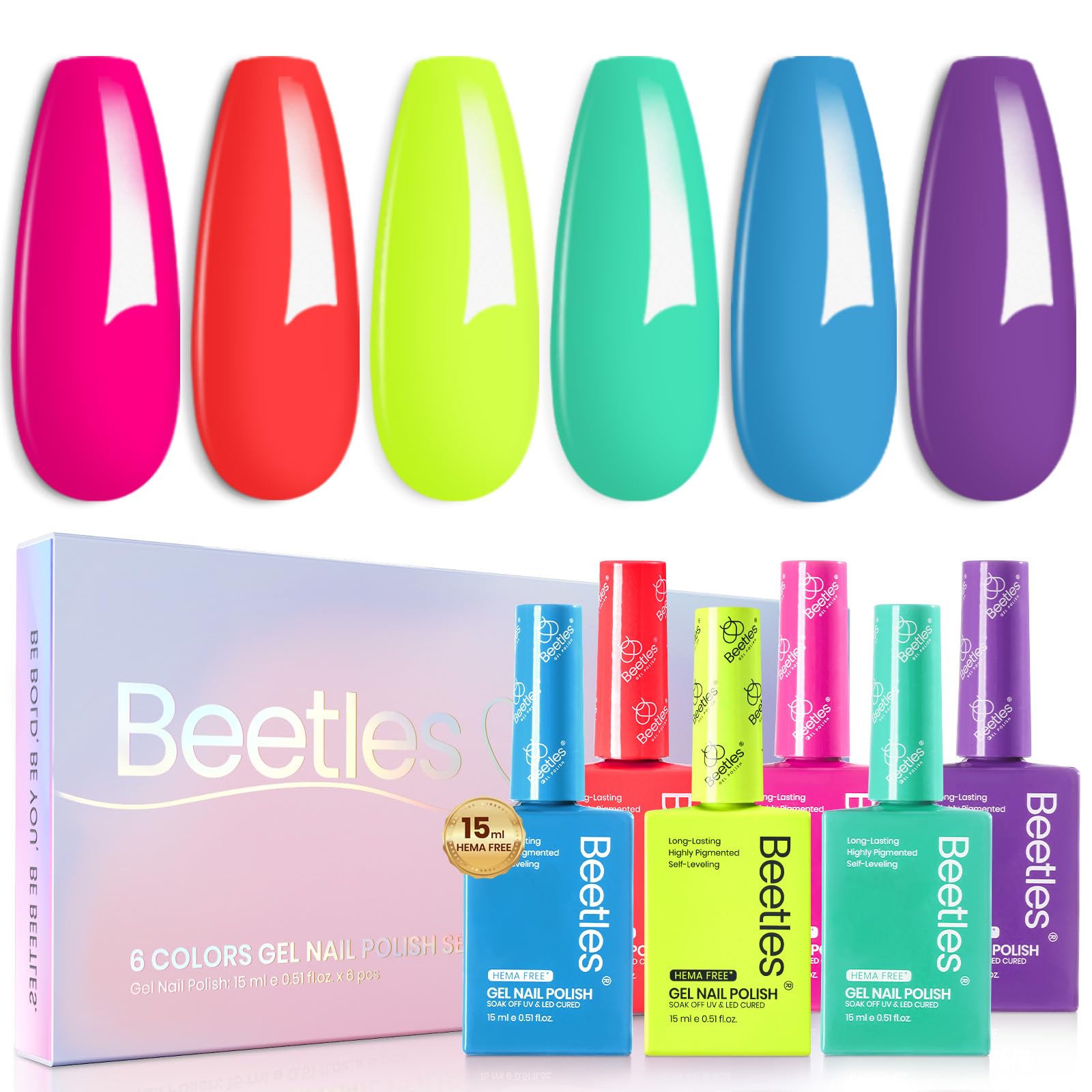 Beetles Gel Polish Néon Bulles – flacon translucide, couleur éclatante et durable.