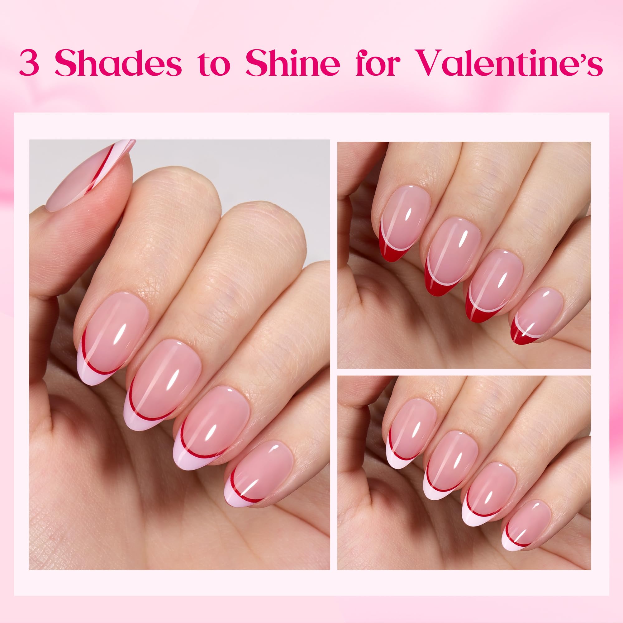 Beetles Gel Polish — onglets valentines rose pâle almond-tip, touche délicate à la maison.