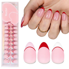 Beetles Gel Polish — onglets valentines rouge almond-tip, look élégant et rapide à obtenir soi-même.