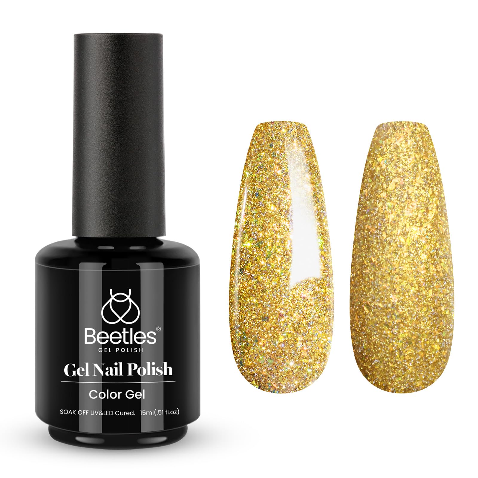 Beetles Gel Polish Or Champagne avec paillettes dorées pour ongles éclatants