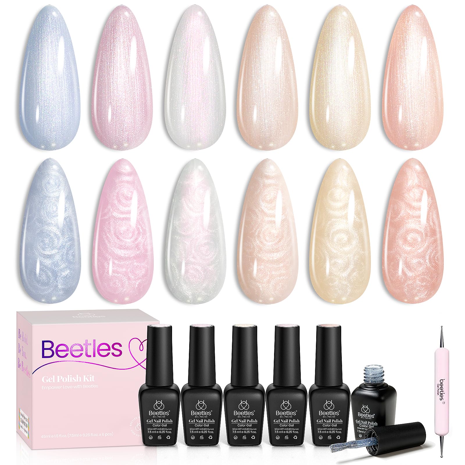 Beetles Pearl Gel Polish ensemble 6 couleurs perle et glitter pour une finition éclatante