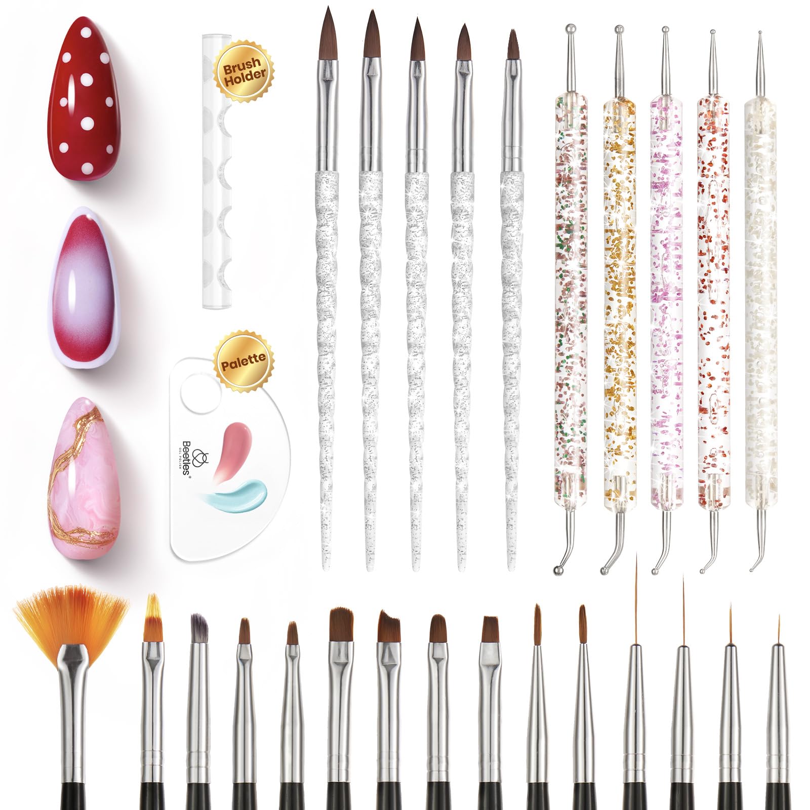 Beetles Gel Polish pinceaux nail art – ensemble pour motifs nets et précis