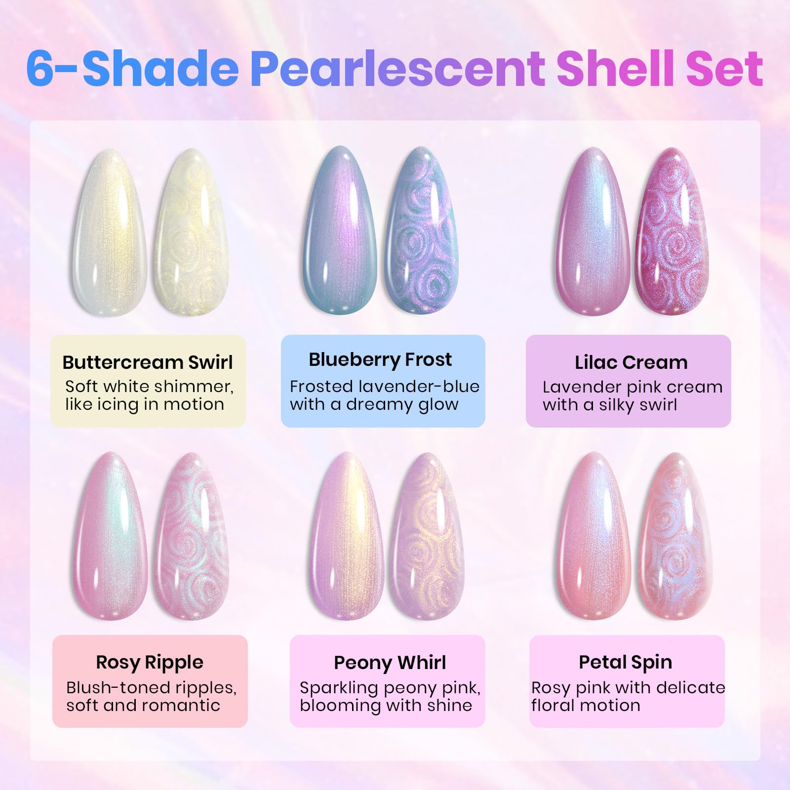 Beetles Gel Polish reflets nacrés – palette 6 couleurs, éclat longue durée