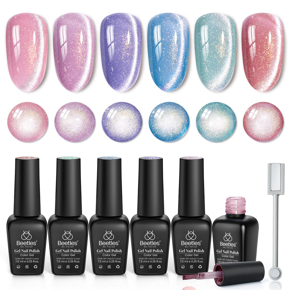 Beetles Gel Polish Romantique Galaxie – œil-de-chat rose, longue tenue et brillance élégante.