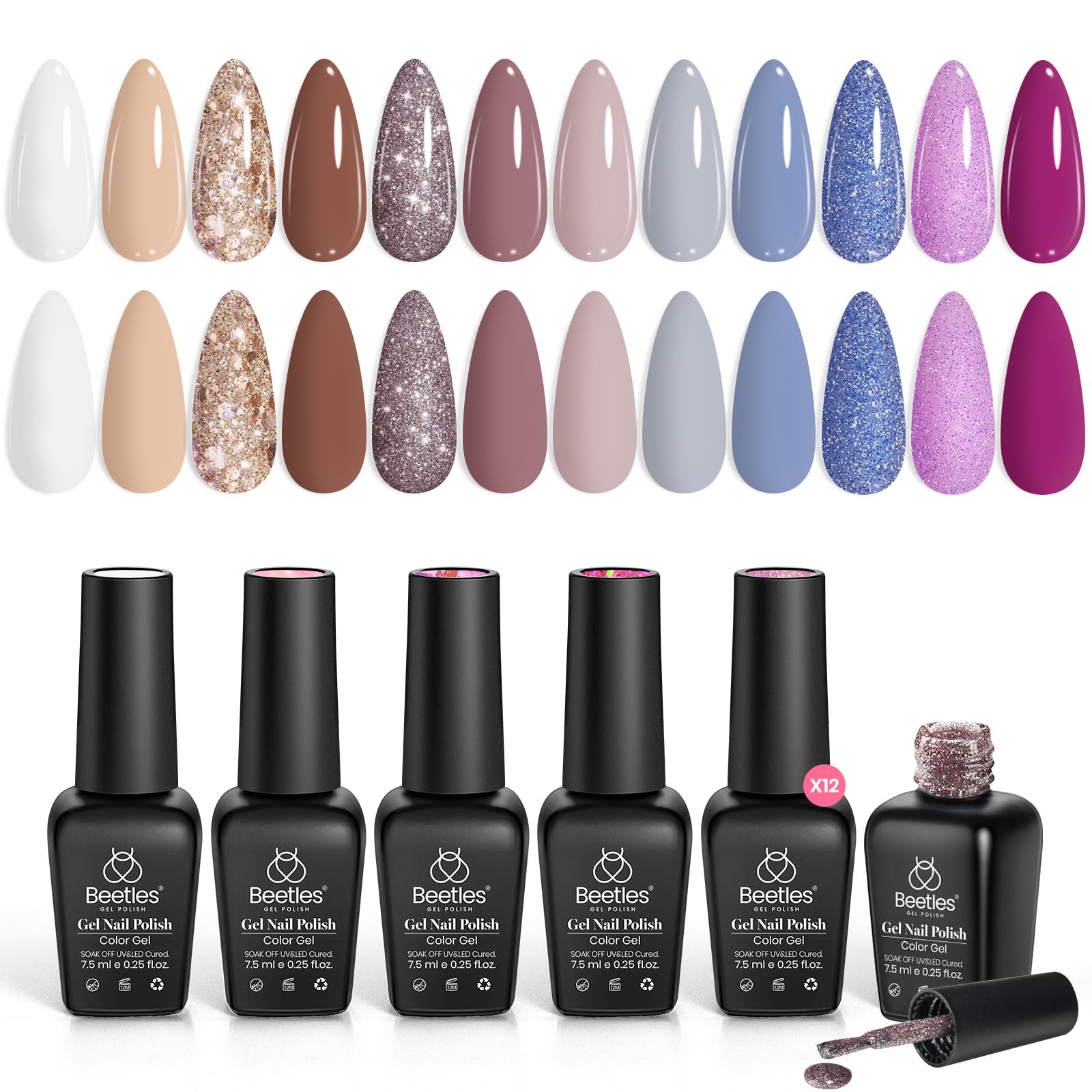 Beetles Gel Polish Set Amber Twilight bottle close-up, long-lasting autumn color.