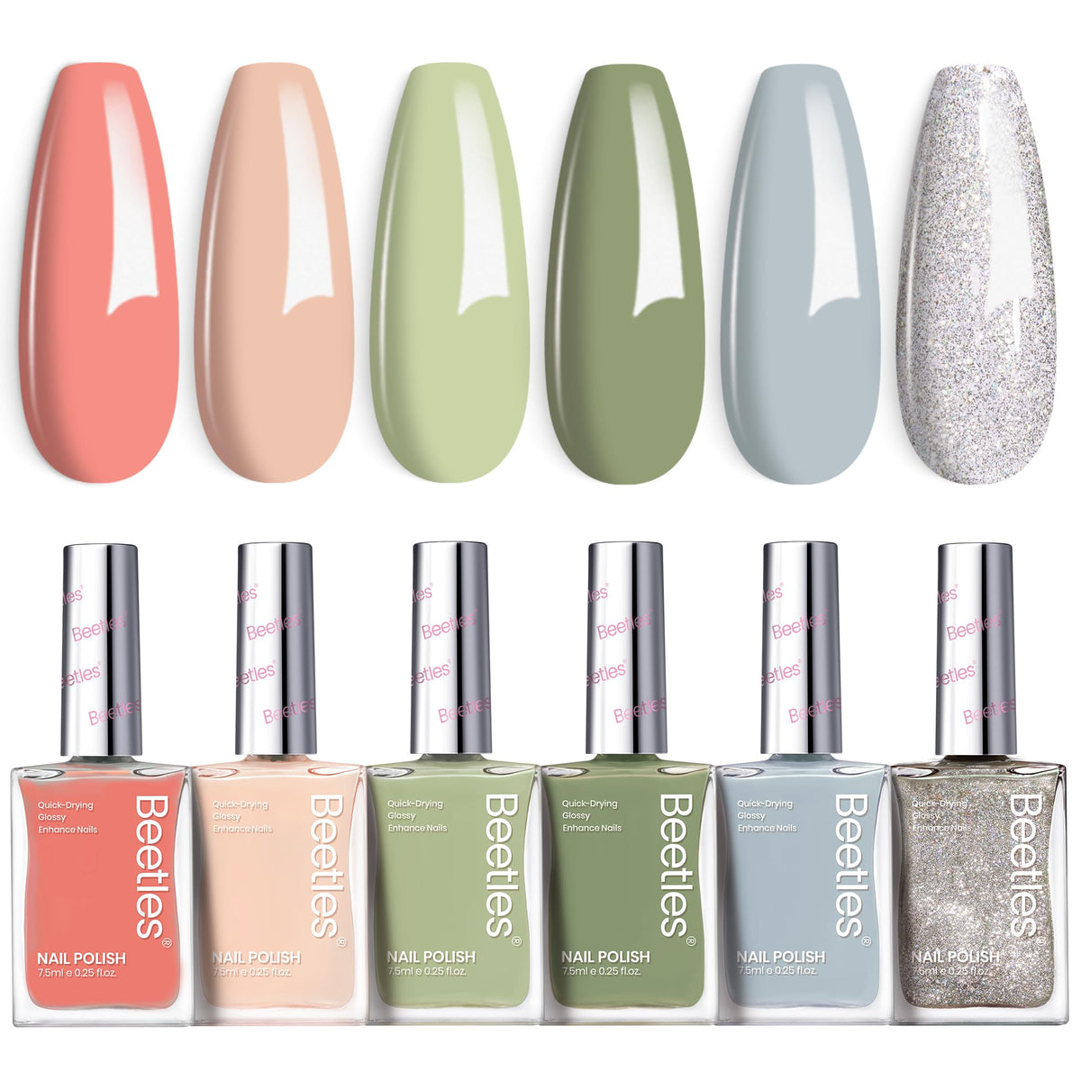 Beetles Gel Polish P176, vernis vert étincelant, longue tenue et brillance parfaite pour des ongles festifs