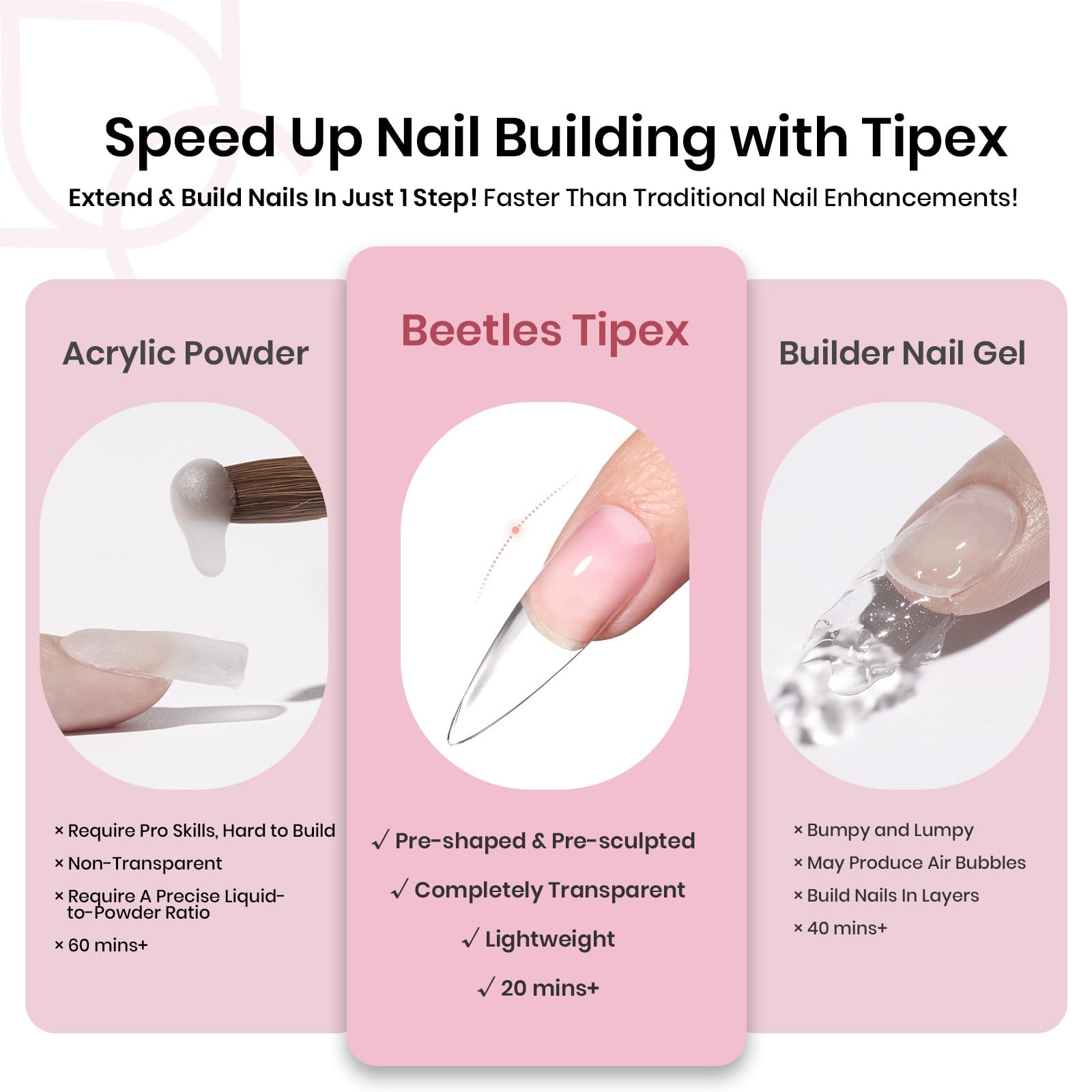 Beetles Tipex: forme stiletto et pré-filage.
