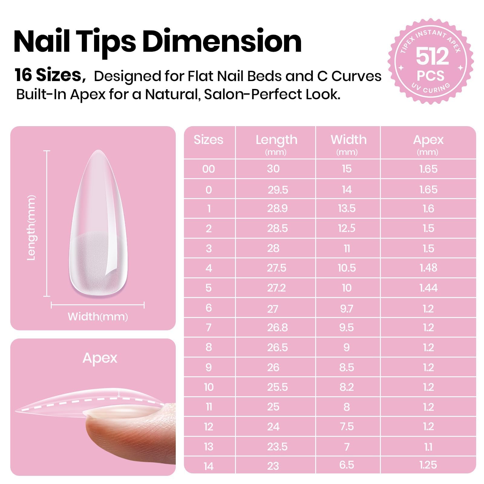 Beetles Gel Polish Tippex Lite Apex Stiletto Moyen: embouts robustes pour une extension élégante.