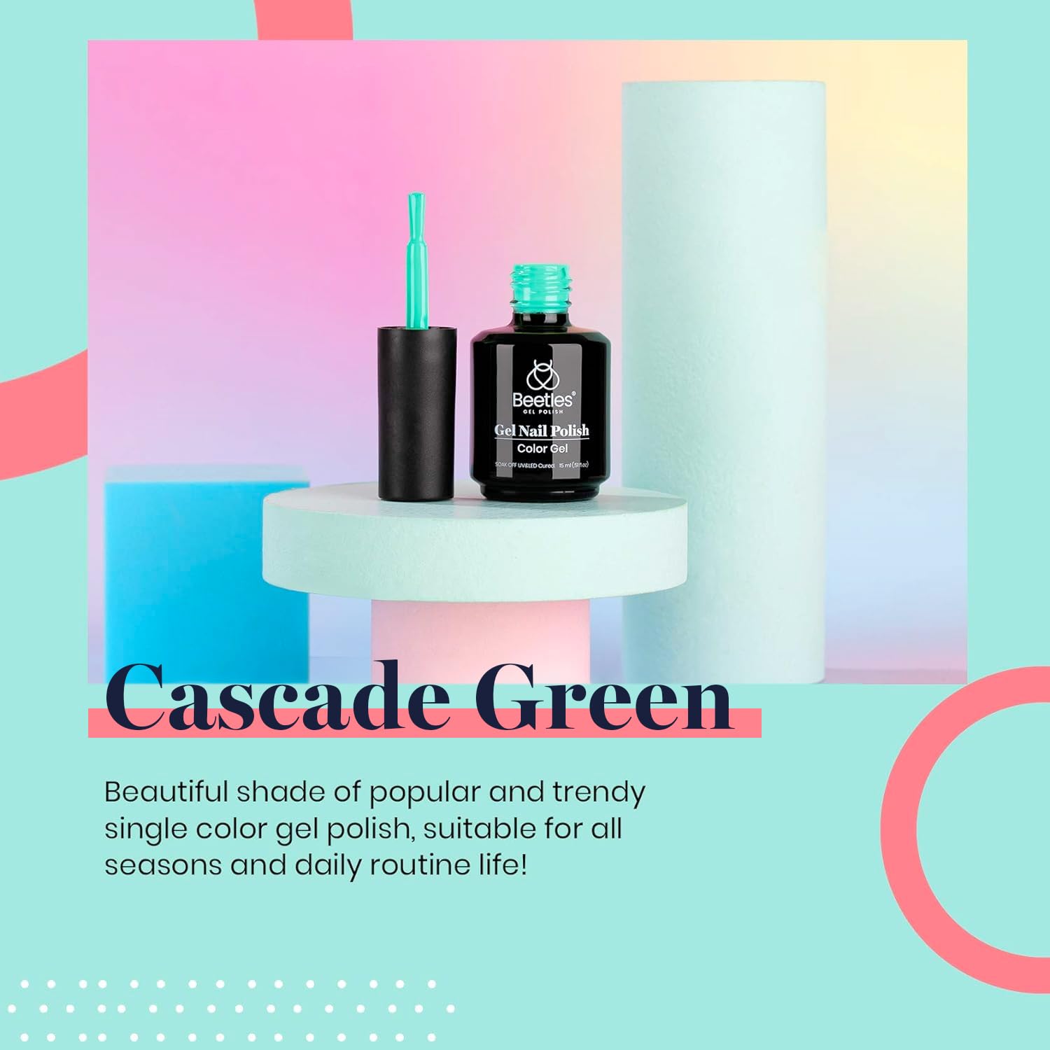 Beetles Vert Cascade, applicateur prêt pour une application précise sur l’ongle.