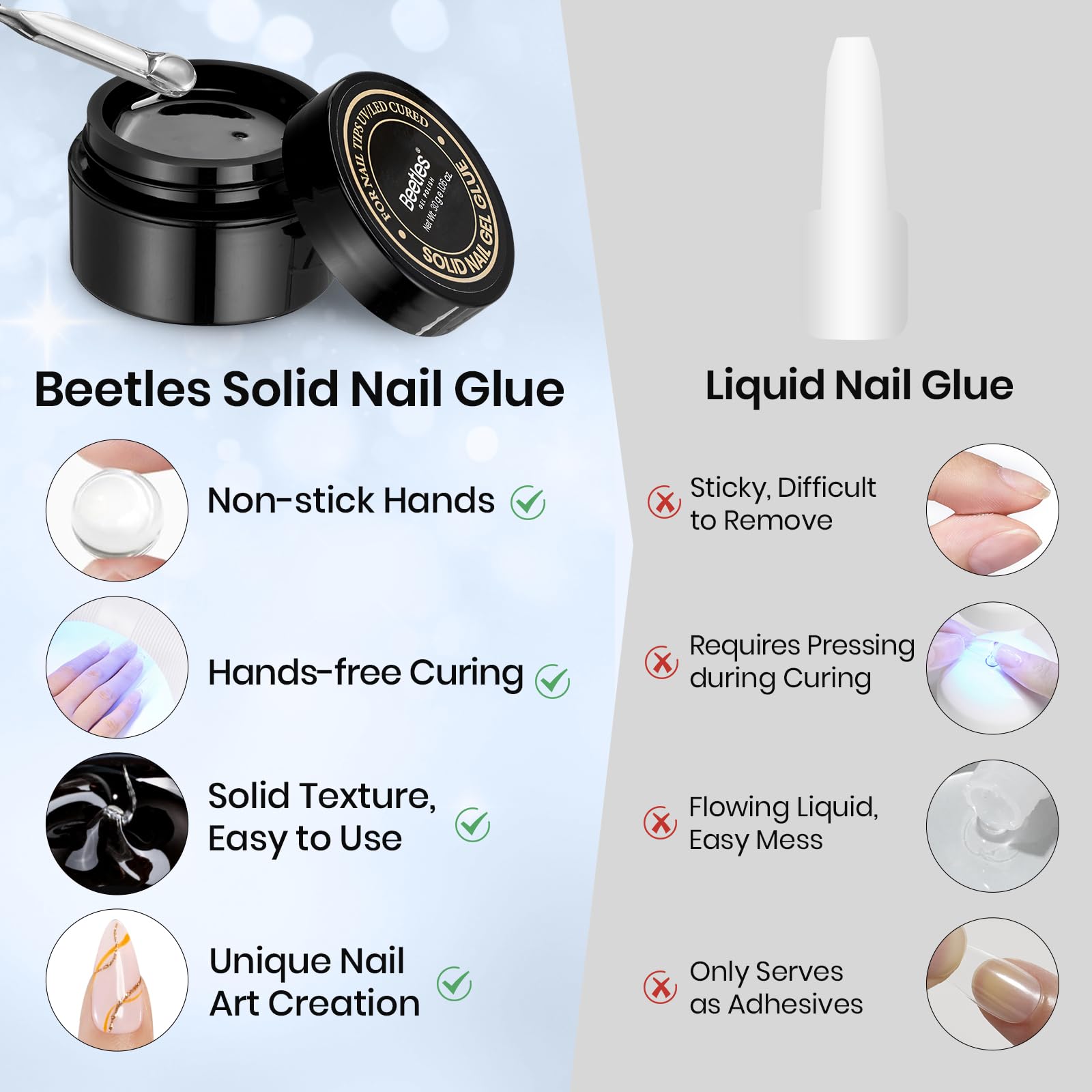 Beetles Gel Solide mis en cure sous lampe UV/LED.