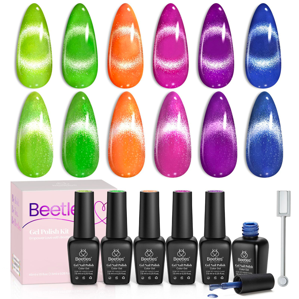 Beetles Cat Eye Gel Polish - oeil-de-chat brillant pour des ongles néon spectaculaires.