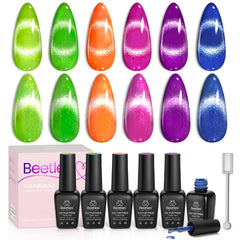 Beetles Cat Eye Gel Polish - oeil-de-chat brillant pour des ongles néon spectaculaires.