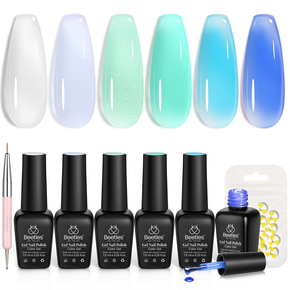 Beetles Jelly Gel Vernis bleu translucide pour une manucure estivale légère