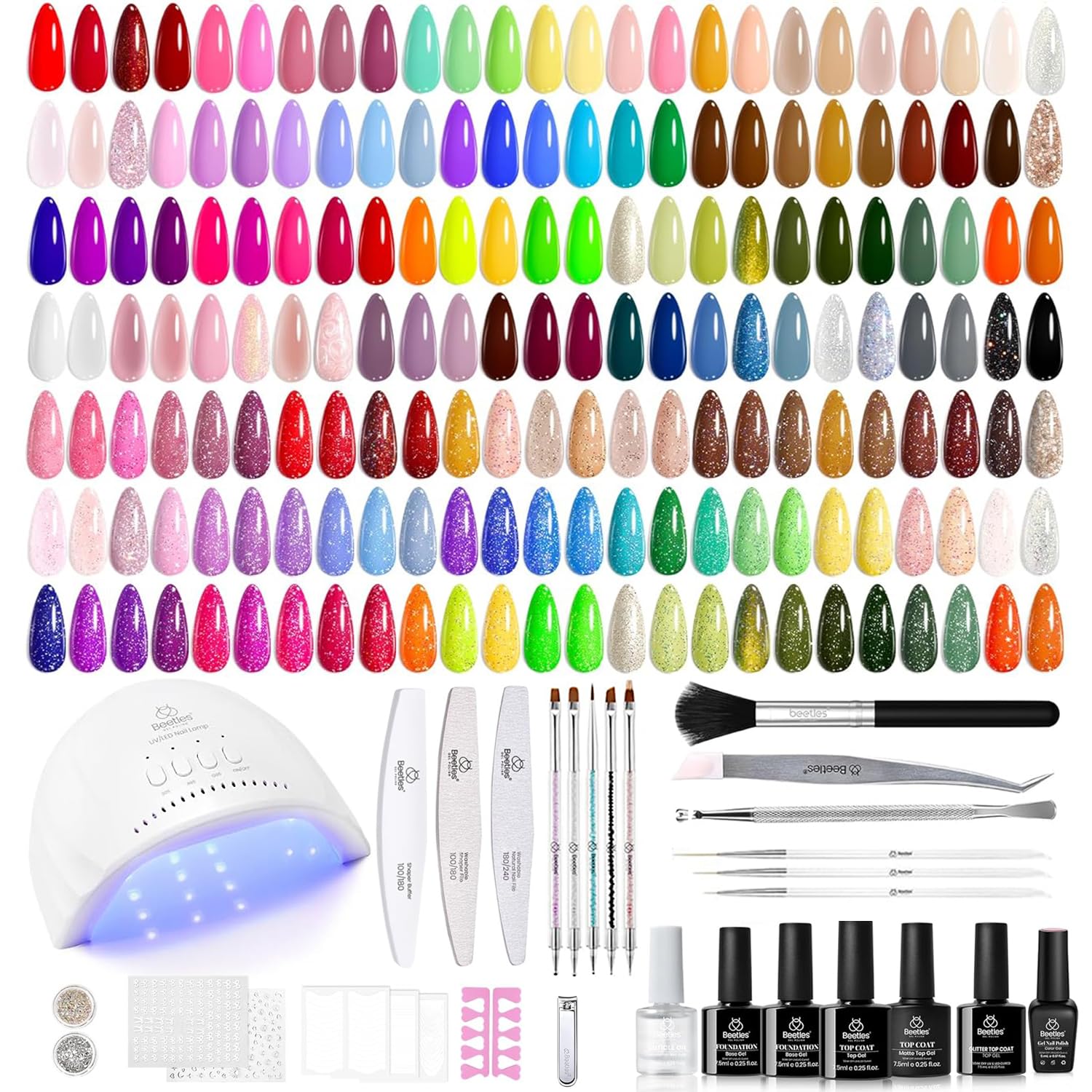 Beetles kit gel vernis : palette variée de 100 couleurs pour vos ongles.